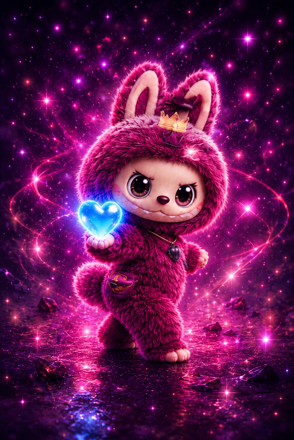 A glowing character from the Throwing Kindness world, cradling a shining blue heart.